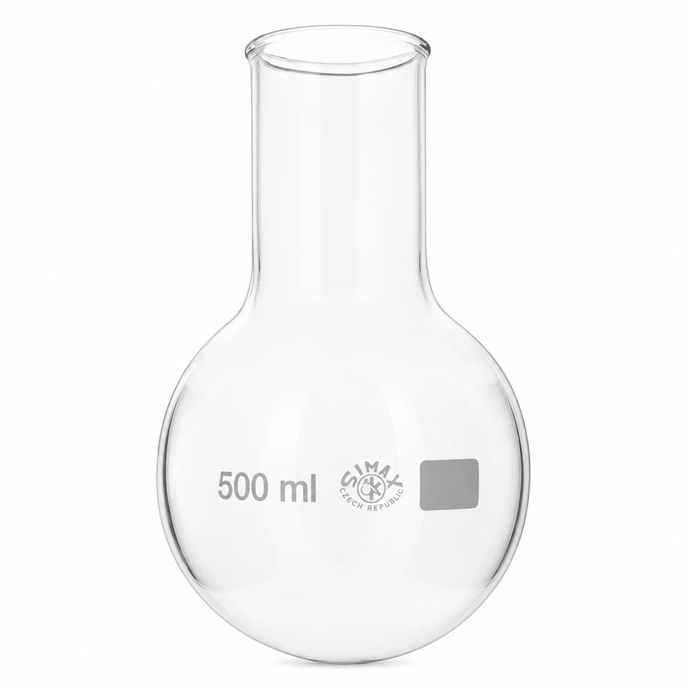Pallone a fondo tondo da 500 ml a collo largo Pallone a fondo tondo a collo largo da 500 ml per laboratorio in vetro speciale trasparente