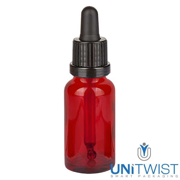 Bottiglia per pipette marrone da 30 ml OV bianco/rosso ApoGlas