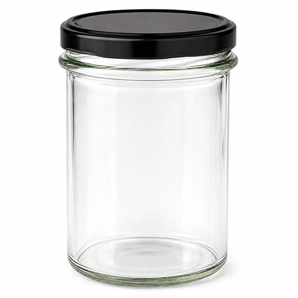 Bicchieri da 230 ml con coperchio BasicSeal nero UNiTWIST. Vaso da 230 ml con coperchio BasicSeal nero vaso da conserva trasparente vuoto vaso da conservazione