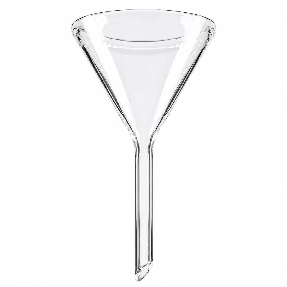 Imbuto Ø 40 mm per calce sodata, angolo 60°, stile corto Imbuto in vetro di 40 mm di diametro in vetro soda-lime con angolo di 60 gradi e manico corto