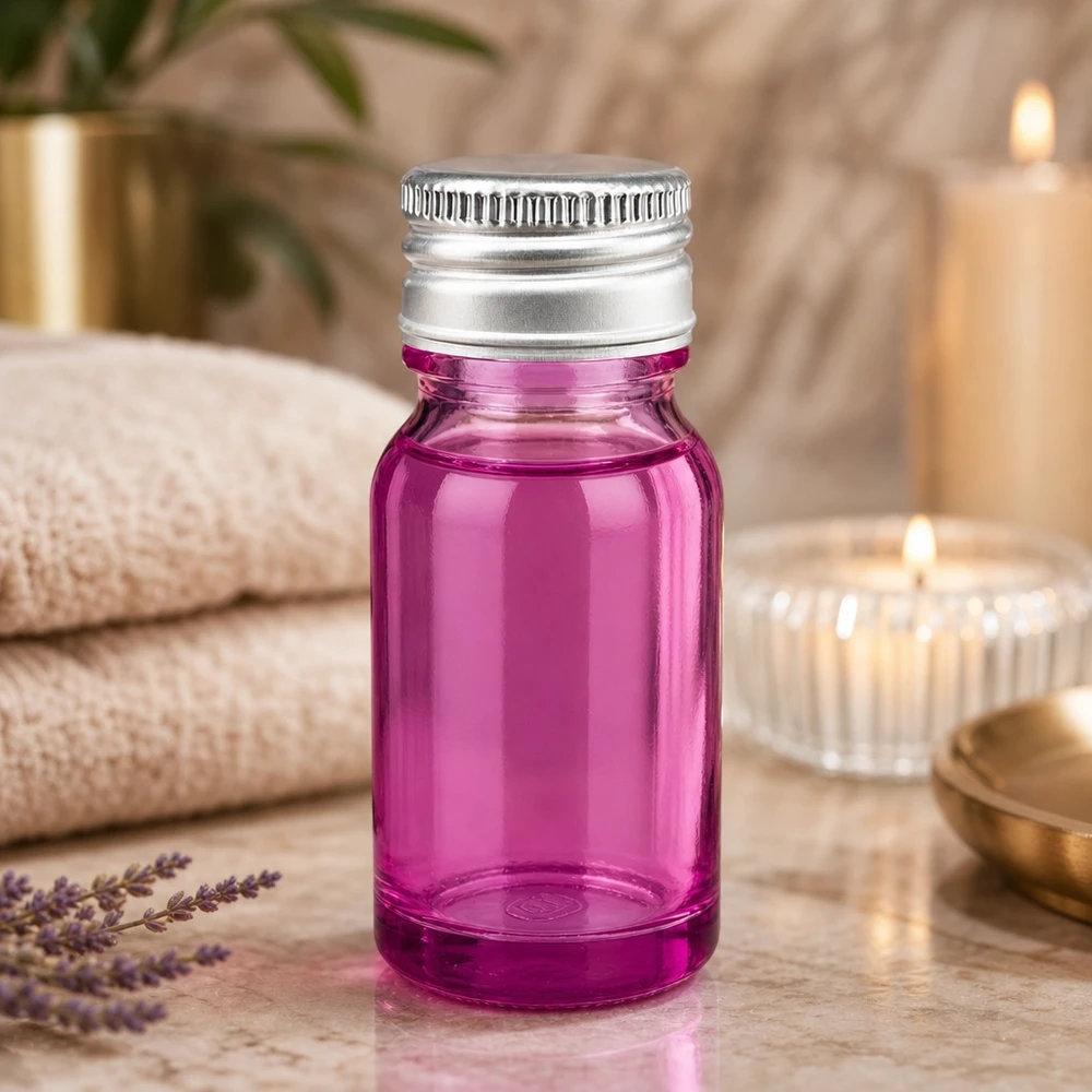 Bottiglia da 10ml tappo a vite 11mm alluminio-argento standard PurpleLine.UT18/10 Flacone in vetro trasparente da 10 ml di colore viola con pratico tappo a vite in alluminio per il viaggio