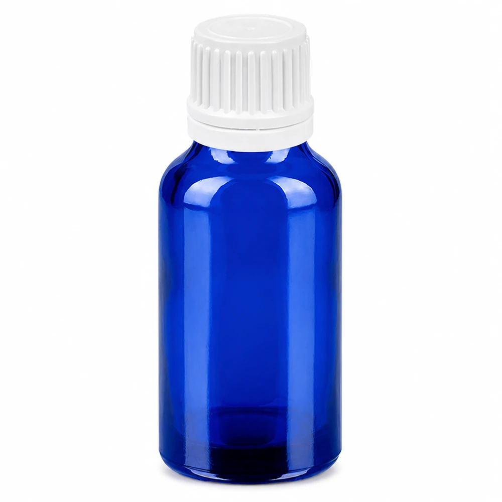 Flacone da 20ml 11mm SV bianco OV BlueLine UT18/20 Flacone compatto da 20 ml in elegante blu con pratico tappo a vite bianco