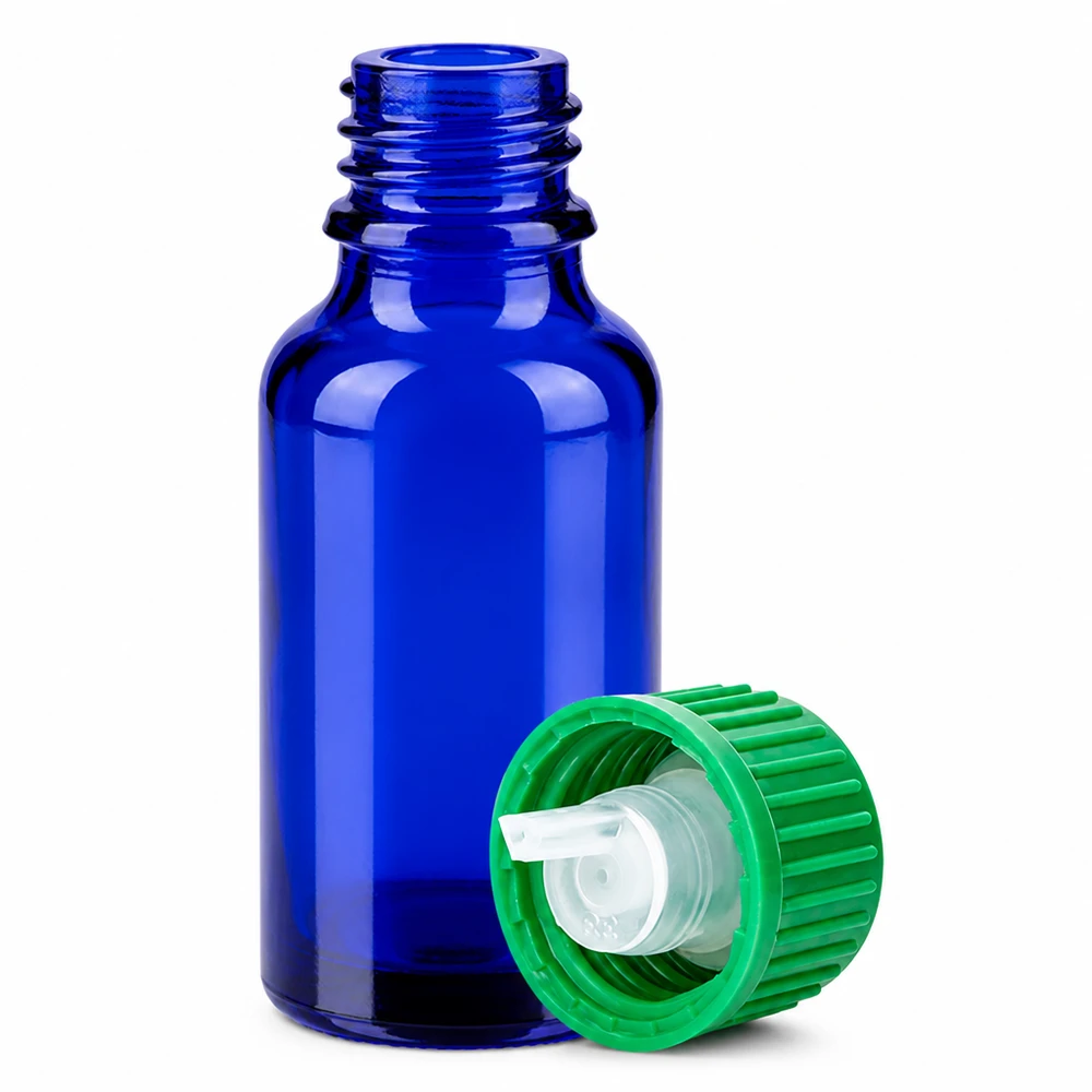 Flacone contagocce da 20 ml 0,8 mm verde STD BlueLine UT18/20 Flacone contagocce di precisione 20ml blu cobalto con tappo verde per oli essenziali ed estratti