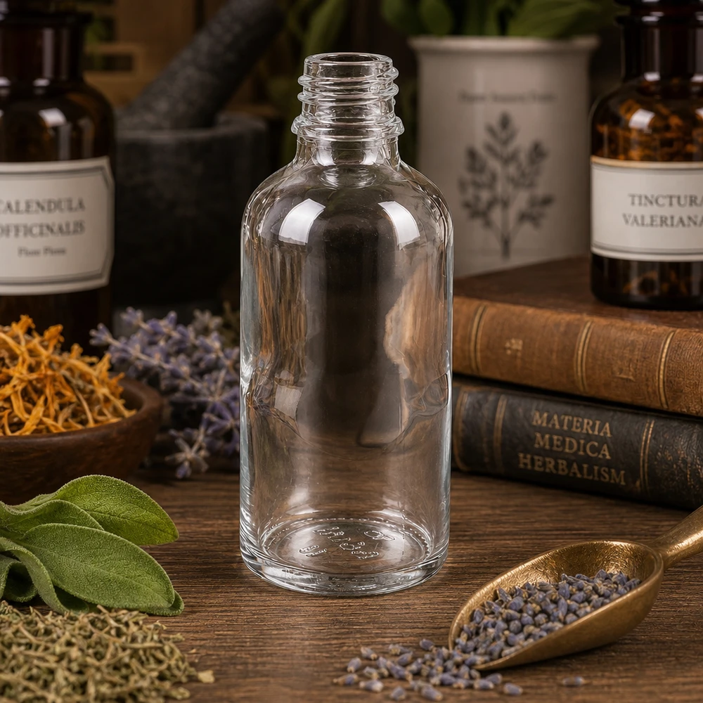 Flacone da farmacia in ApoGlas da 50 ml con ampia apertura per un facile riempimento e pulizia