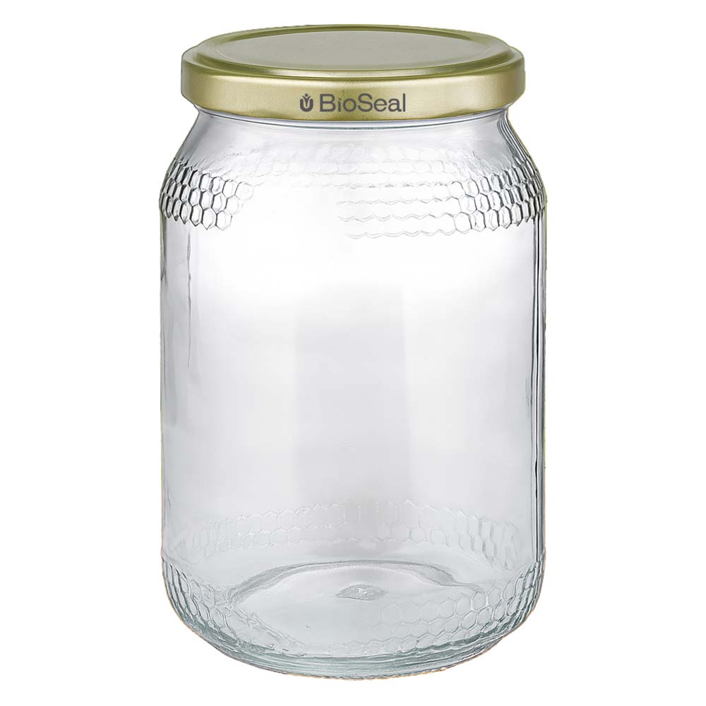 Vasetto per miele da 1260 g con capsula dorata BioSeal UNiTWIST