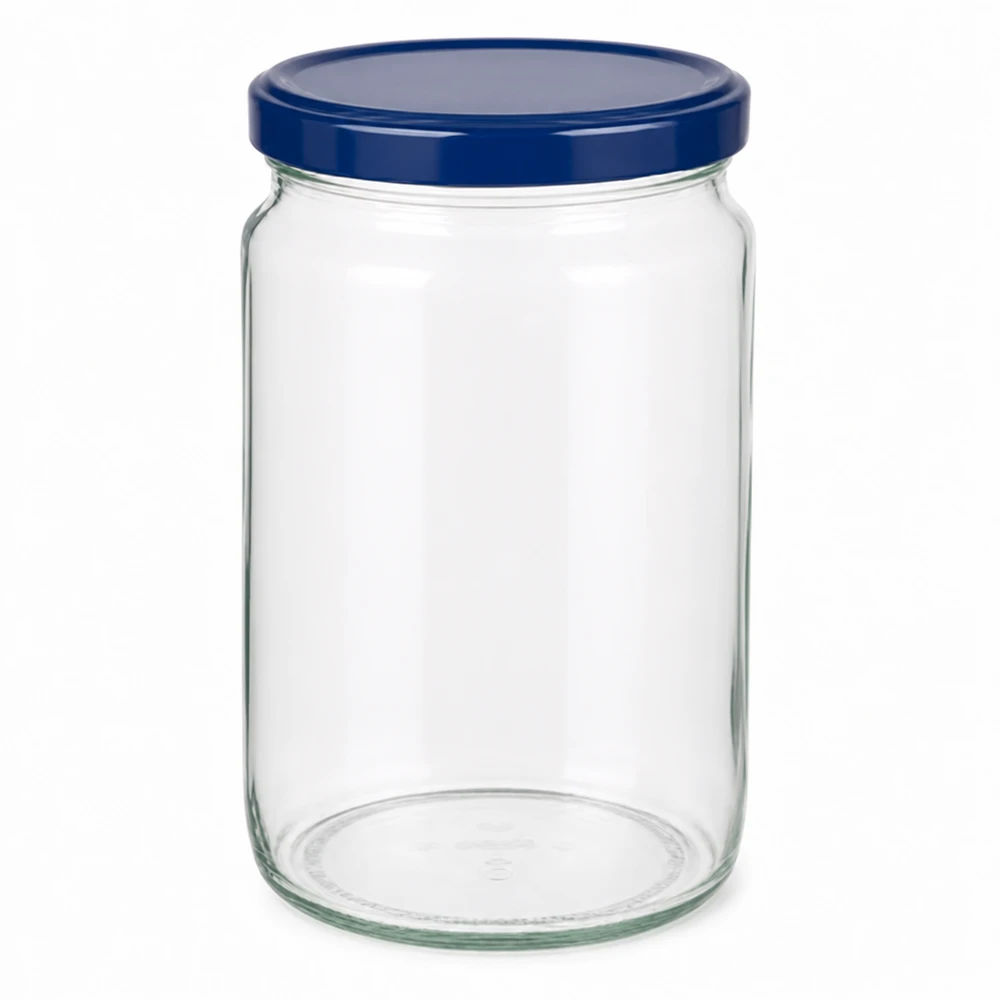 Barattolo rotondo da 795 ml + coperchio BasicSeal blu UNiTWIST 795ml Rundglas mit blauem Schraubdeckel - vielseitiges Vorratsglas für Küche und Haushalt von Glas-Fabrik.de