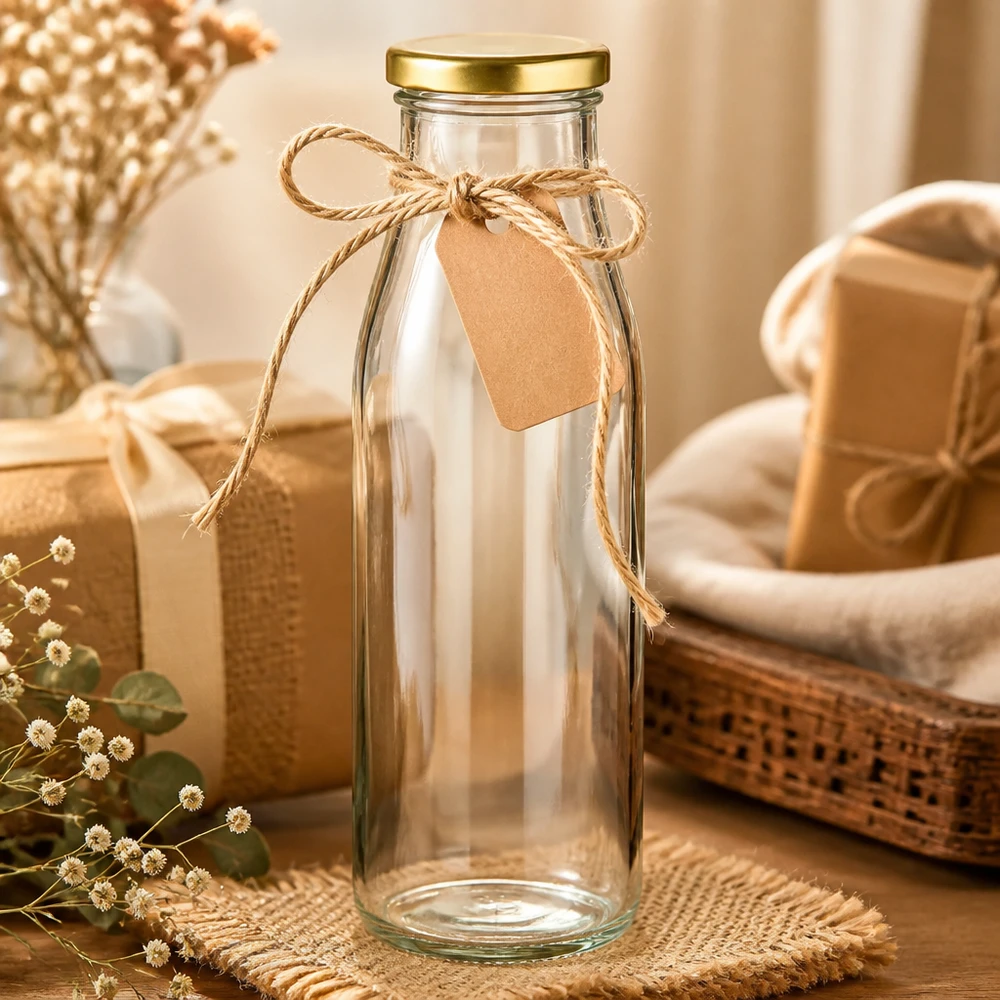 Bottiglia di vetro da 500 ml + coperchio BasicSeal oro UN.. Bottiglia di vetro da 500 ml + coperchio BasicSeal oro UN..