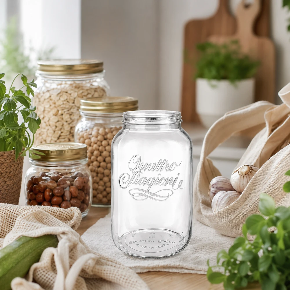 Vaso domestico "Quattro Stagioni" da 3800 ml Quattro Stagioni vaso domestico 3800ml per conservare gli alimenti in una cucina rustica con vasi di stoccaggio