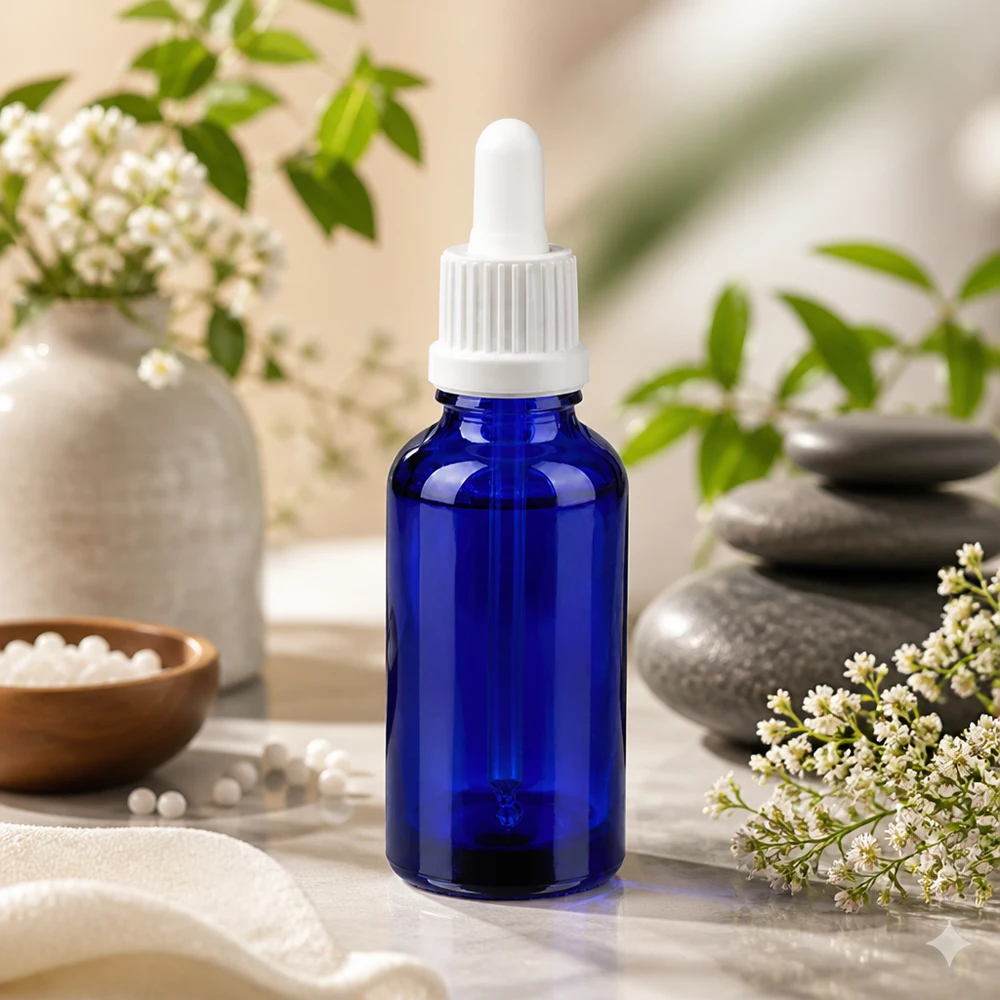 Flacone per pipette da 30 ml bianco OV BlueLine UT18/30 Bottiglia per farmacisti da 30 ml BlueLine UT18 con pipetta in vetro per uso medico e farmaceutico