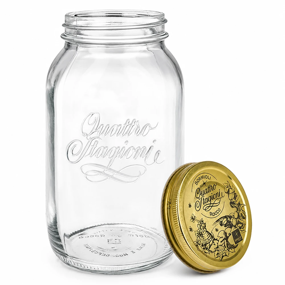 Quattro Stagioni 1500ml barattolo da conserva con coperchio dorato separato vista dettagliata barattolo da conserva italiano