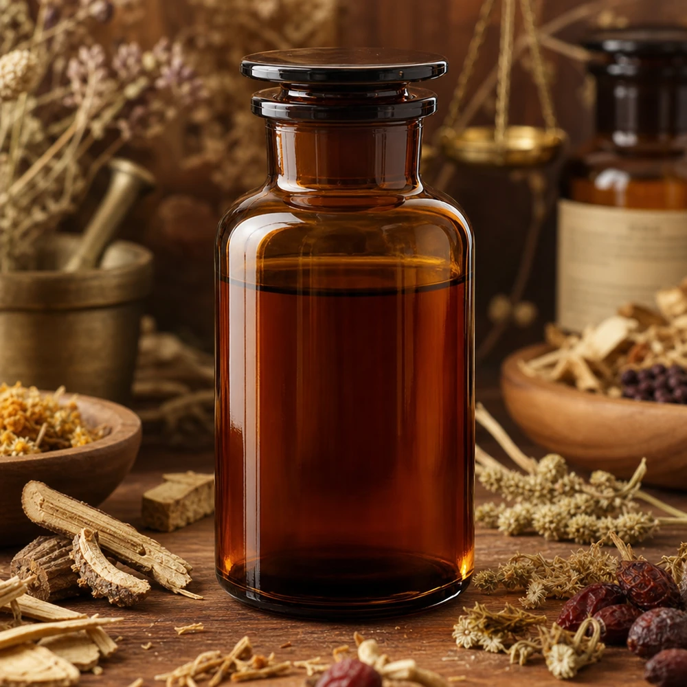 Bottiglia a spalla tonda 500ml marrone collo largo tappo in vetro Classica bottiglia a spalla arrotondata da 500 ml, marrone, con collo largo e tappo in vetro per estratti di erbe