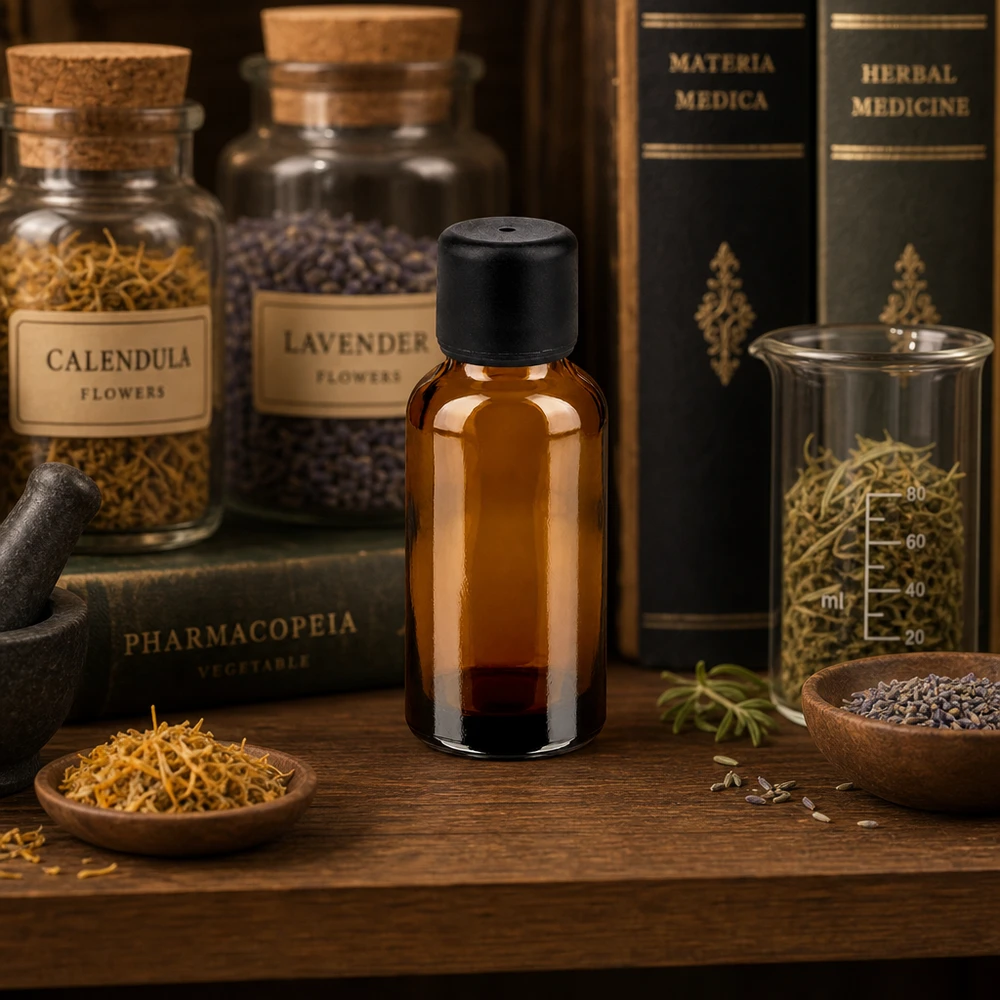 Bottiglia da 30ml 6mm SV nero STD BrownLine UT18/30 Robusto flacone di vetro da 30 ml in marrone con tappo nero per operatori alternativi e farmacie