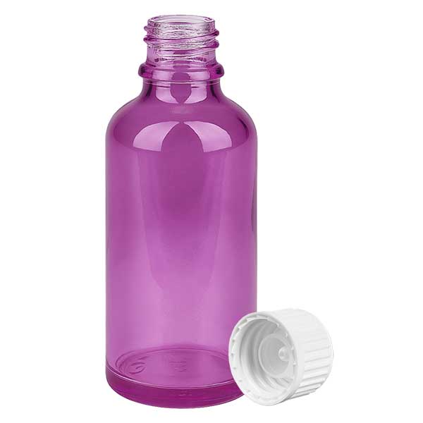 Flacone da 50 ml (globuli) con anello versatore da 3 mm bianco Standard PurpleLine. UT18/50