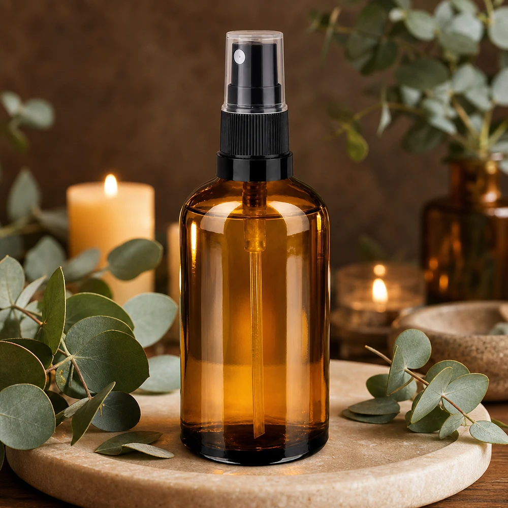 Flacone spray da 100 ml nero/tr. STD BrownLine UT18/100 Flacone spray in vetro premium da 100 ml con design ergonomico per una facile manipolazione