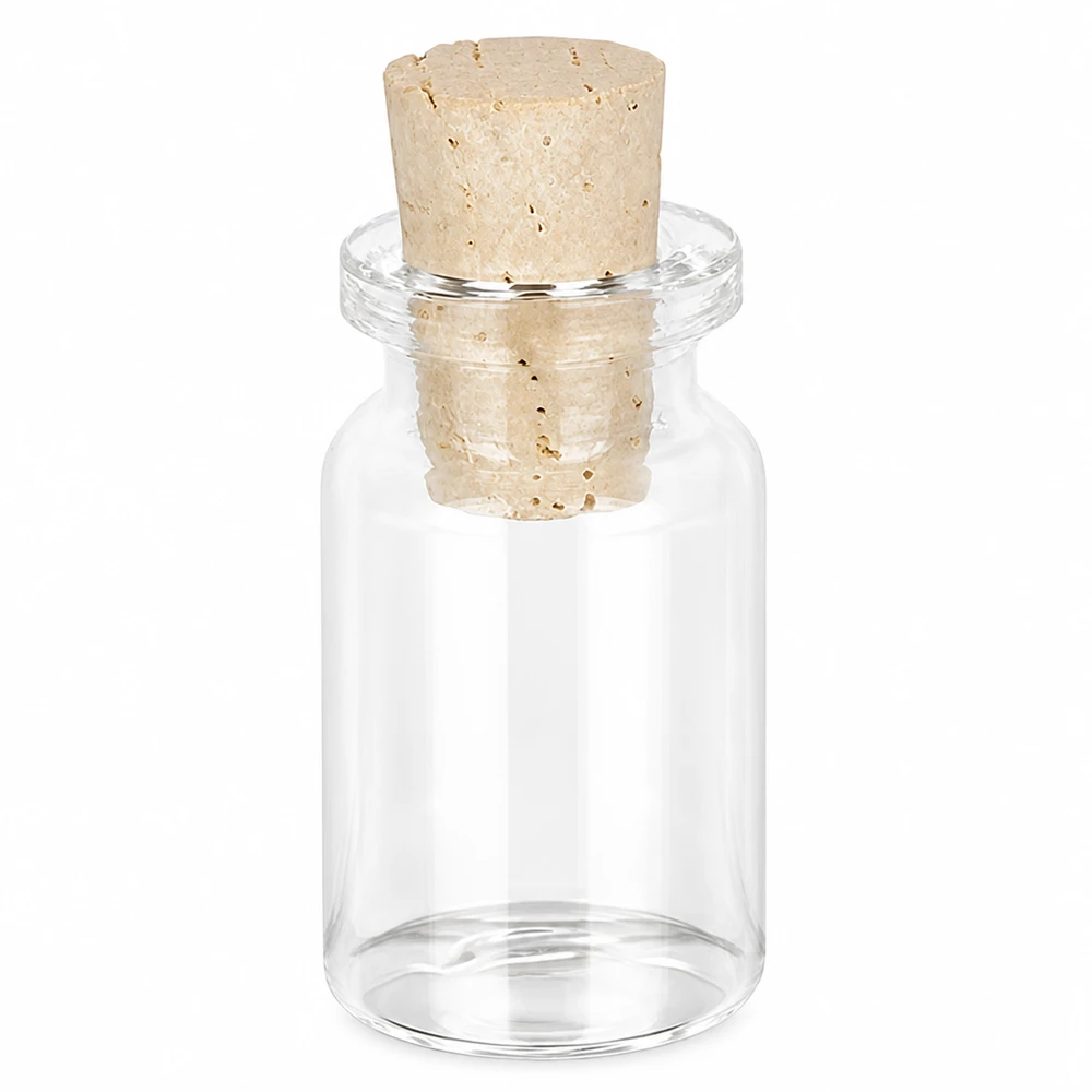 Bottiglia in vetro trasparente 5ml con tappo 11/14mm Durchsichtige Glasflasche 5ml mit hellem Naturkorkverschluss für Schmuck und Bastelprojekte