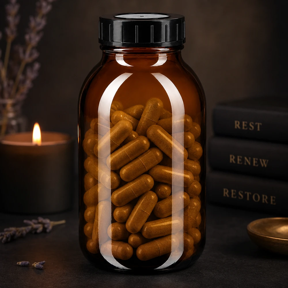 Bottiglia a collo largo da 500ml in vetro ambrato con tappo a vite Bottiglia a collo largo da 500 ml in vetro ambrato con coperchio nero perfetta per capsule e compresse