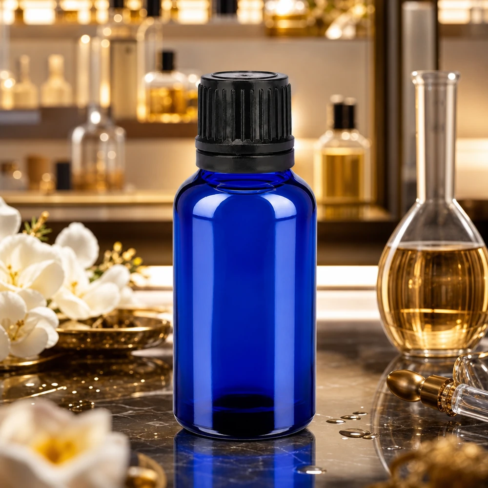 Bottiglia da 20ml 11mm SV nero OV BlueLine UT18/20 Flacone in vetro da 20 ml con apertura di 11 mm in blu cobalto per facilitare il riempimento e l'estrazione.
