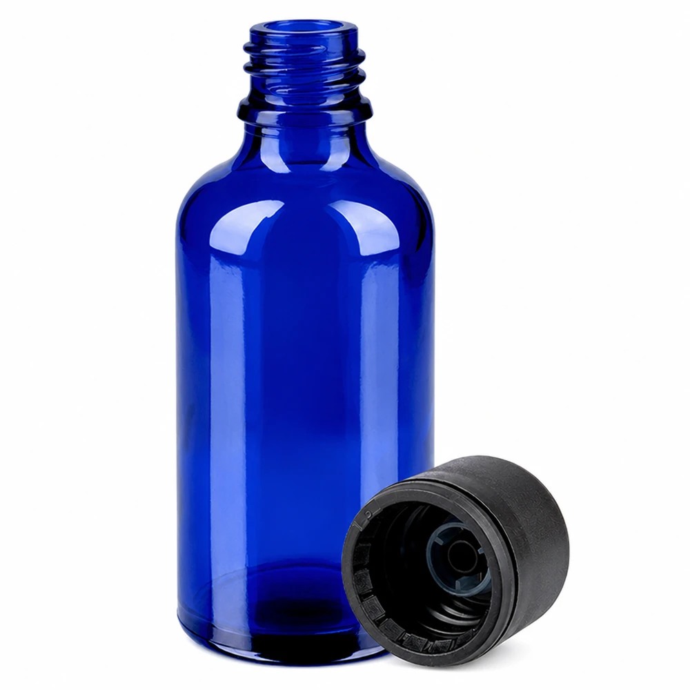 Flacone da 50ml 6mm SV nero STD BlueLine UT18/50 Pratico flacone in vetro da 50 ml con tappo nero per cosmetici e sieri fai da te