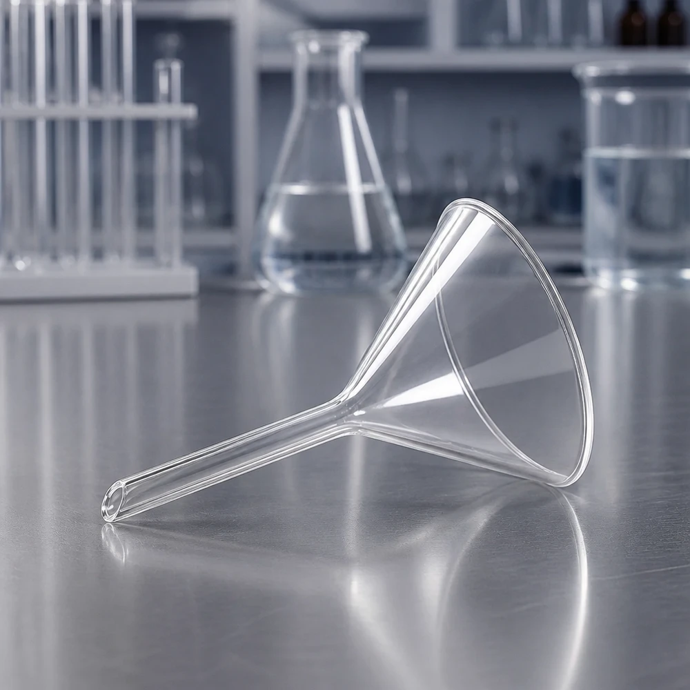 Imbuto Ø 50mm per calce sodata, angolo 60°, stile corto Imbuto in vetro trasparente da laboratorio con apertura di 50 mm per applicazioni ed esperimenti chimici