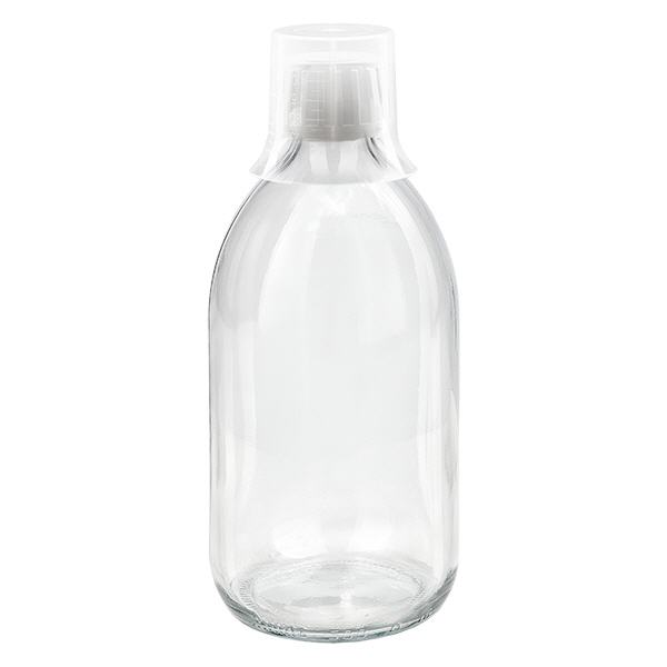 Flacone per medicinali da 500ml trasparente, tappo OV con coppetta dosatrice 30