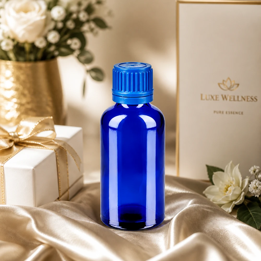 Bottiglia da 50ml 11mm SV blu OV BlueLine UT18/50 Robusto flacone in vetro da 50 ml con superficie opaca di colore blu per conservare i liquidi in modo sicuro