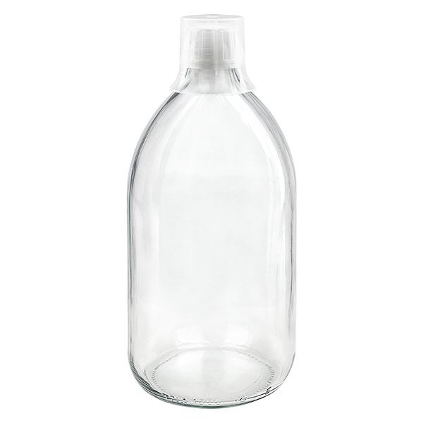 Flacone per medicinali da 1000ml trasparente, tappo OV con coppetta dosatrice 3