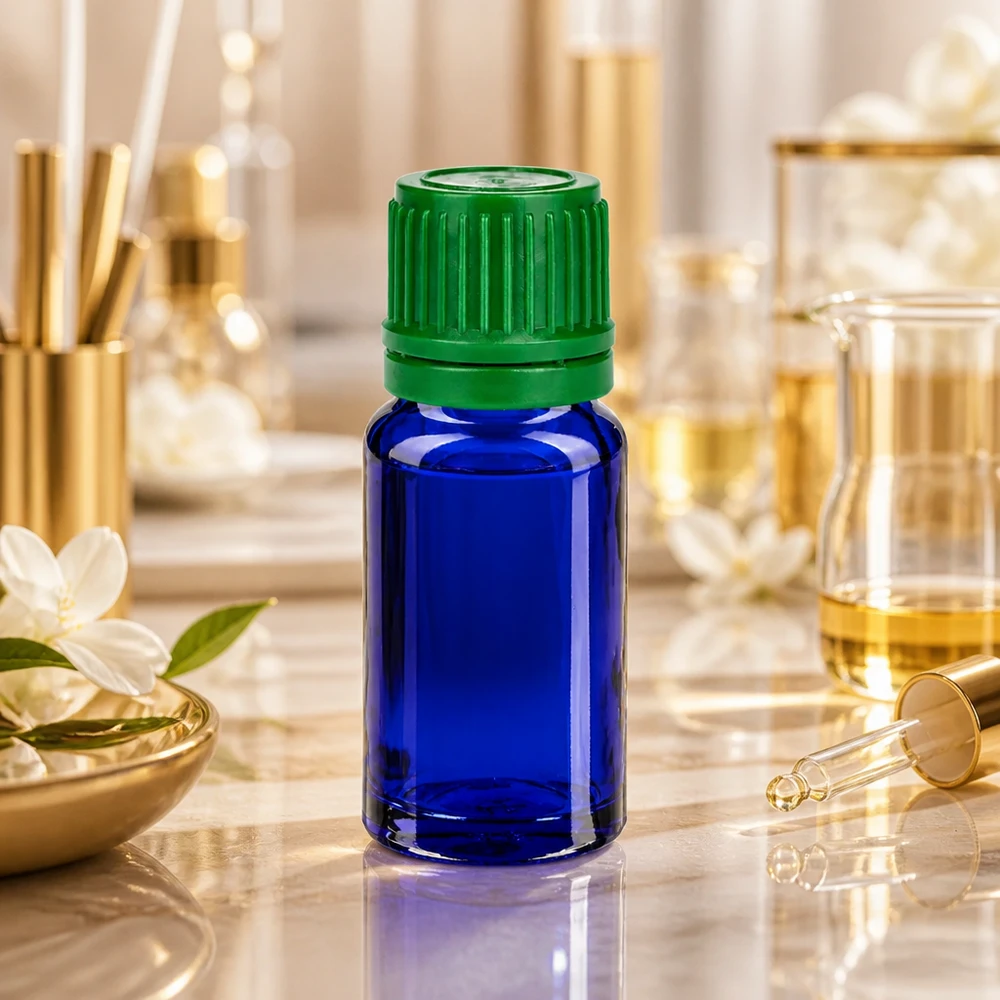 Flacone da 10ml 11mm SV verde OV BlueLine UT18/10 Flacone in vetro blu cobalto da 10 ml con tappo verde ideale per cosmetici e miscele fai da te