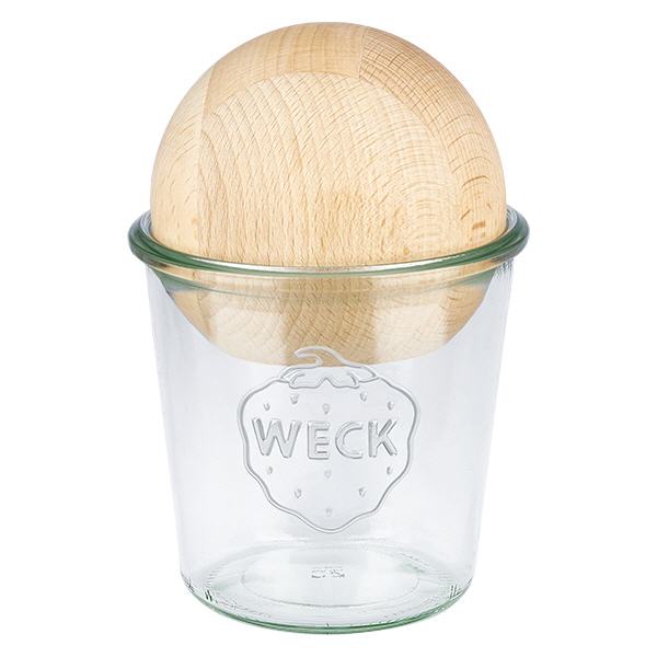 Bicchieri da 580 ml WECK RR100 con sfera di legno in faggio