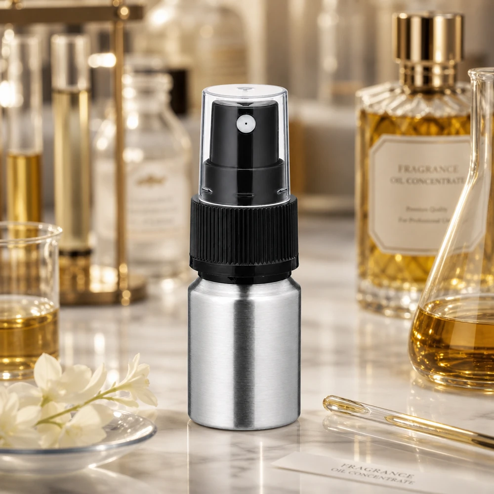 Flacone da 10 ml in alluminio lucido con atomizzatore Pratico flacone atomizzatore da 10 ml in alluminio - formato pratico per i viaggi e gli spostamenti