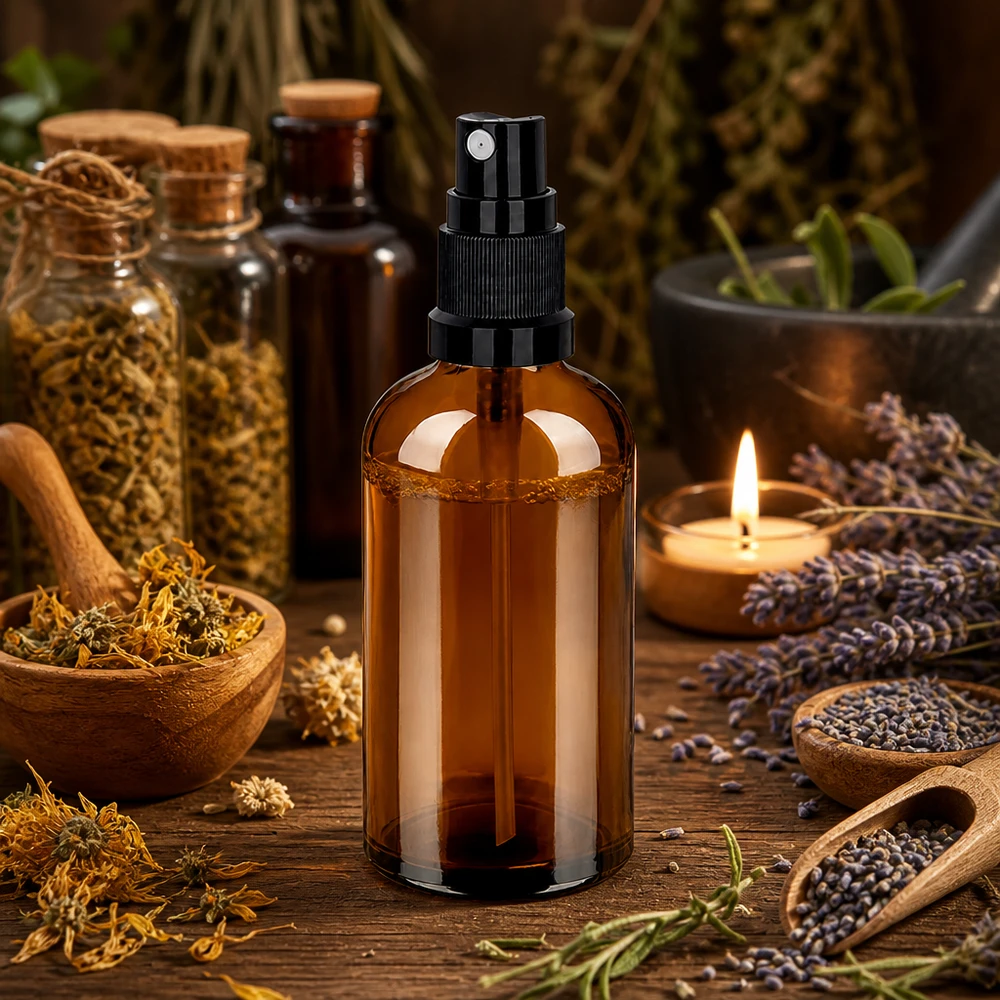 Flacone spray da 100 ml nero STD BrownLine UT18/100 Flacone spray ricaricabile da 100 ml in vetro ambrato con nebulizzatore nero, per un uso consapevole dell'ambiente