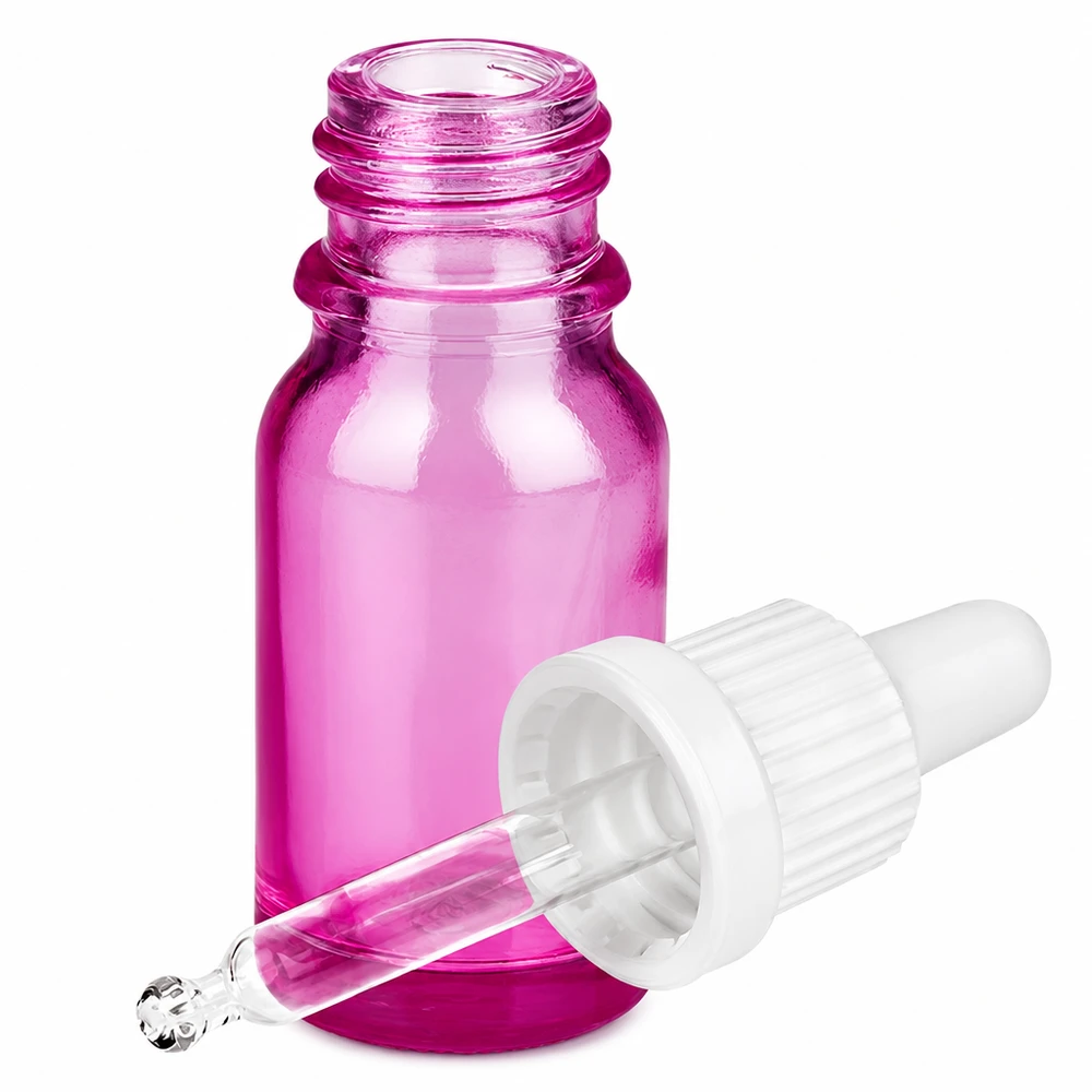Flacone per pipette da 10 ml bianco Originality con tappo a vite PurpleLine UT18/10 Flacone rosa da 10 ml con pipetta lunga per un dosaggio preciso OV PurpleLine