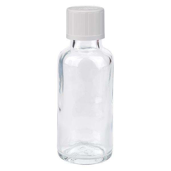 Bottiglia da farmacia trasparente da 30 ml. SV STD KiSi bianco/11mm ApoGlas Bottiglia da farmacia trasparente da 30 ml. SV STD KiSi bianco/11mm ApoGlas