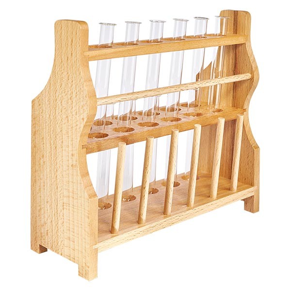 Portaprovette in legno con 12 provette in borosilicato 100x12