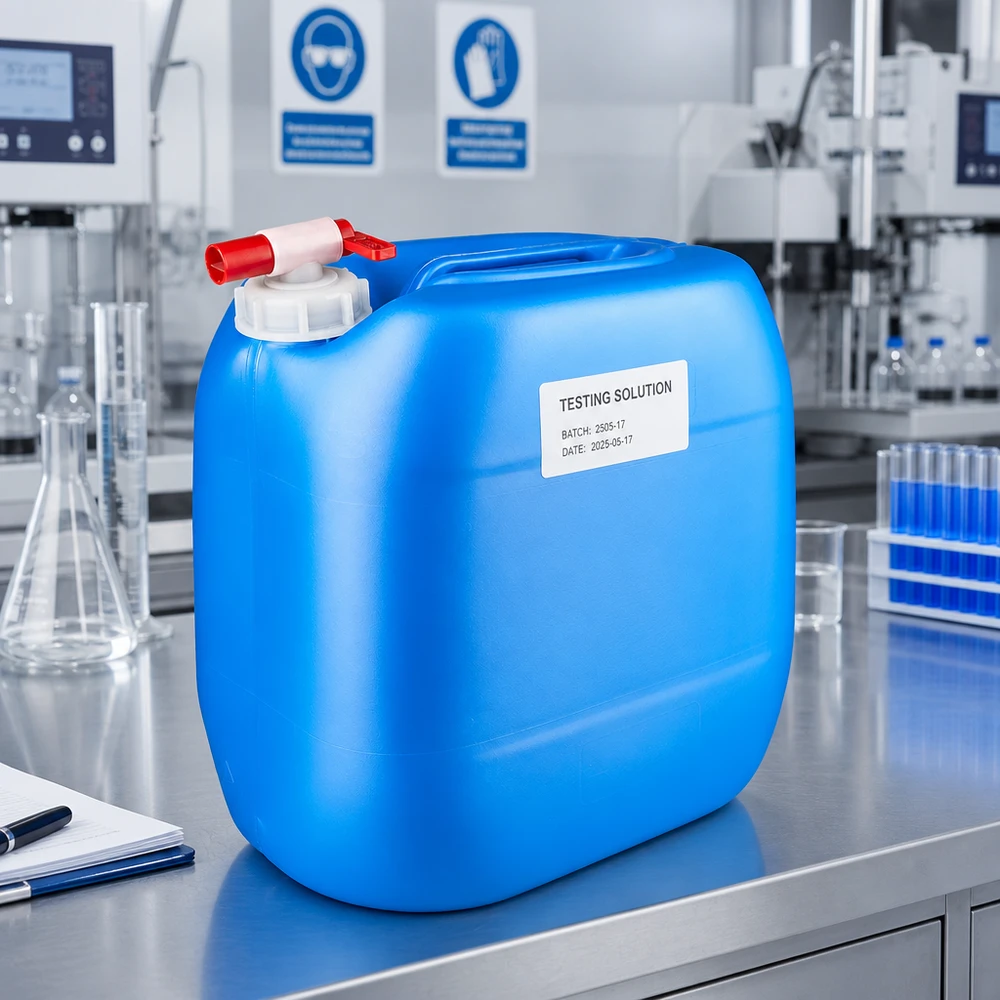 Tanica portatile da 30 litri, blu, con rubinetto di scarico ed etichetta, per ambienti di laboratorio professionali