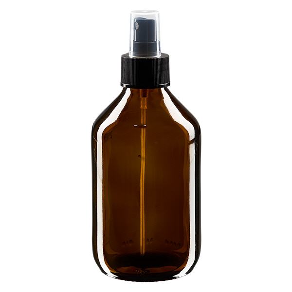 Flacone per medicinali da 250 ml marrone, con atomizzatore a pompa nero ApoGl Flacone per medicinali da 250 ml marrone, con atomizzatore a pompa nero ApoGl