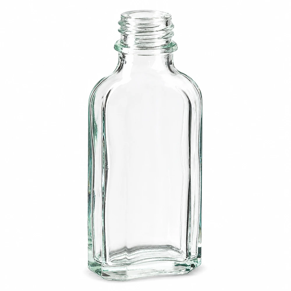 Flacone Meplat da 50 ml in vetro trasparente con filettatura DIN22 per liquidi
