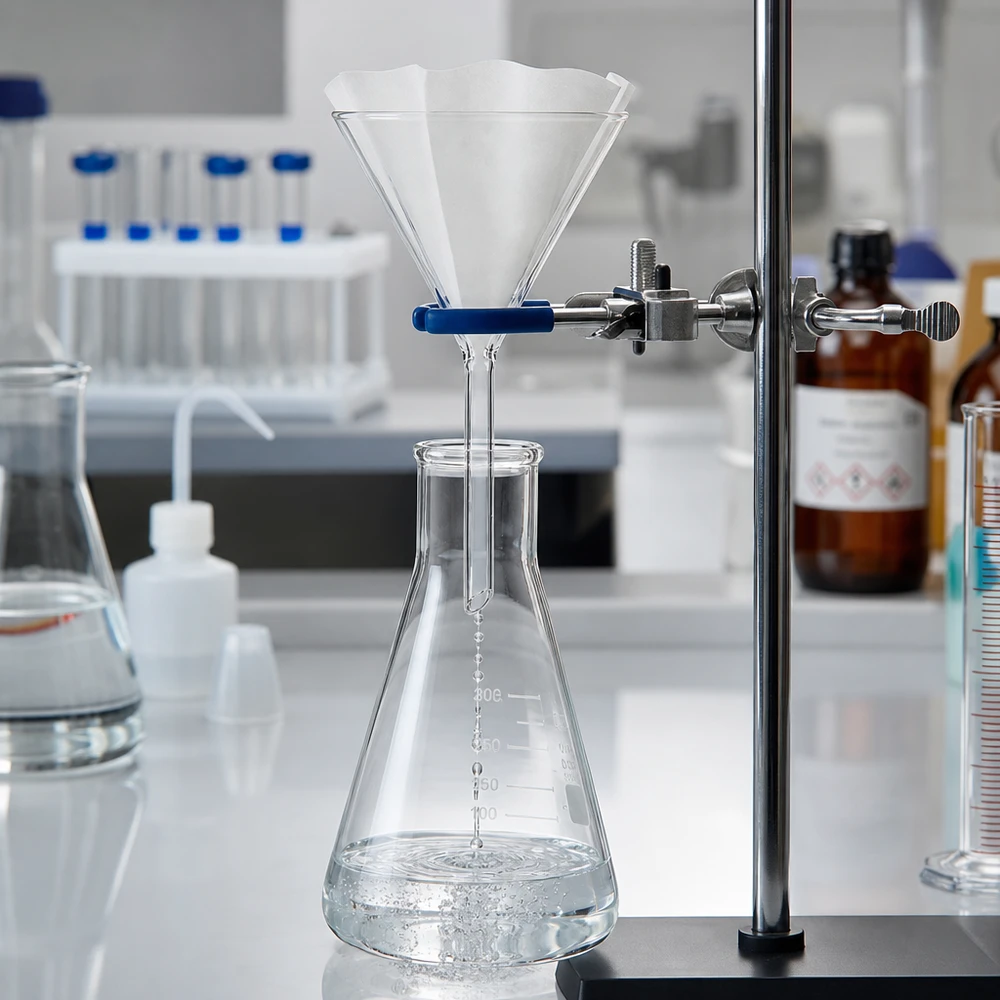 Imbuto Ø 100mm in borosilicato angolo 60 corto Imbuto da laboratorio di precisione da 100 mm in vetro borosilicato di alta qualità per dosaggi e travasi precisi