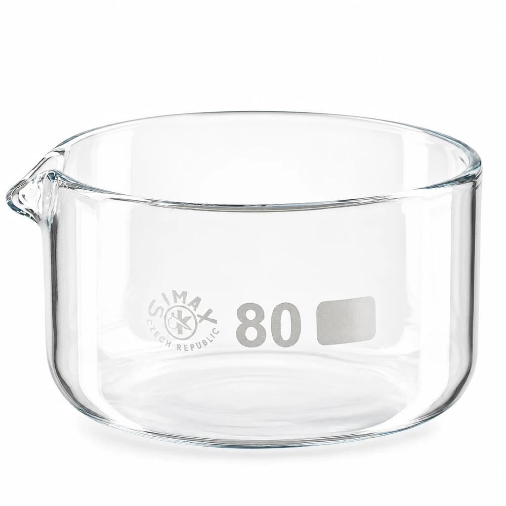 Ciotola per cristallizzazione da 150 ml con beccuccio, in vetro borosilicato, ø 80 mm, di SIMAX Czech Republic