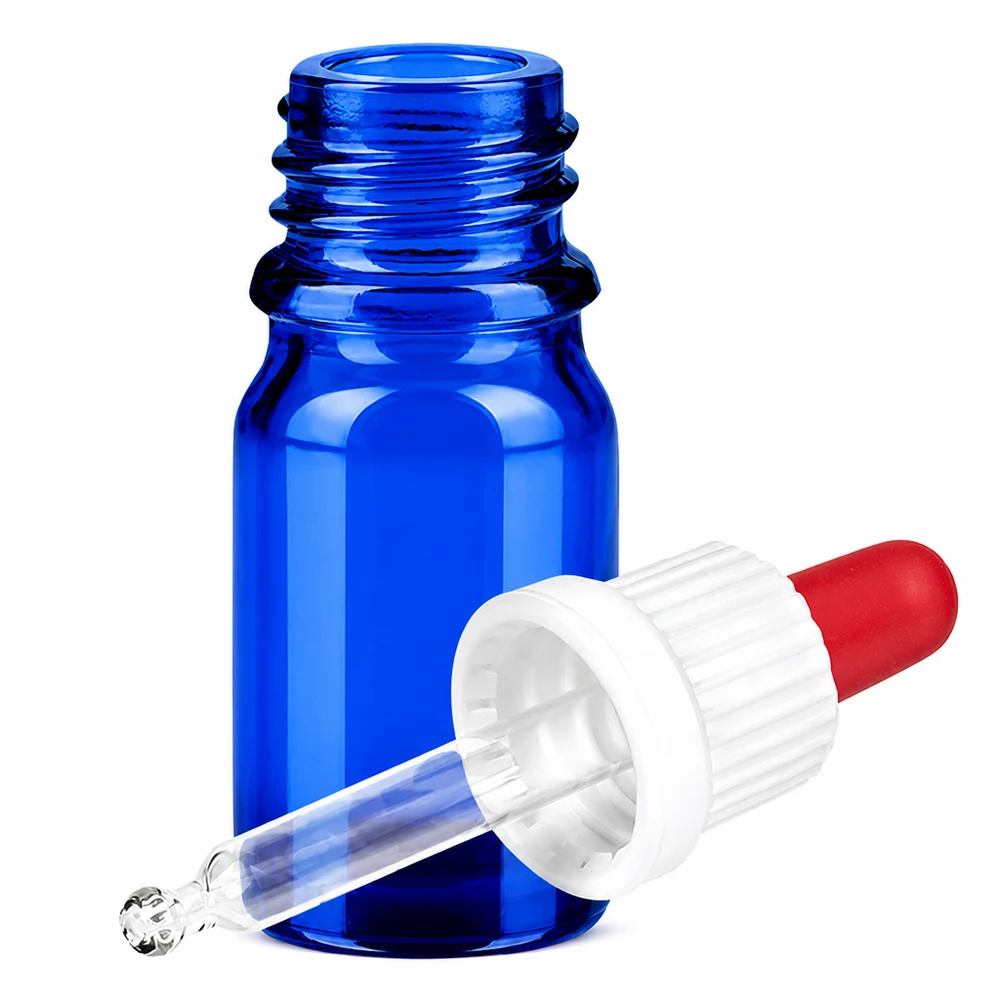 Flacone per pipette da 5 ml bianco/rosso OV BlueLine UT18/5 Bottiglia di dosaggio professionale da 5 ml con tappo a vite e pipetta di precisione BlueLine