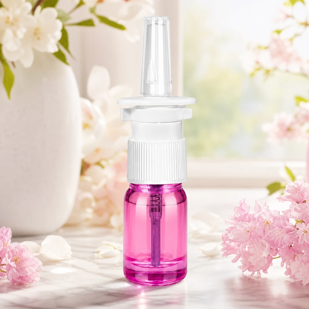 Flacone spray nasale da 5 ml bianco/trasparente standard PurpleLine UT18/5 Robusto flacone spray nasale da 5 ml in plastica resistente con affidabile sistema di nebulizzazione a pompa