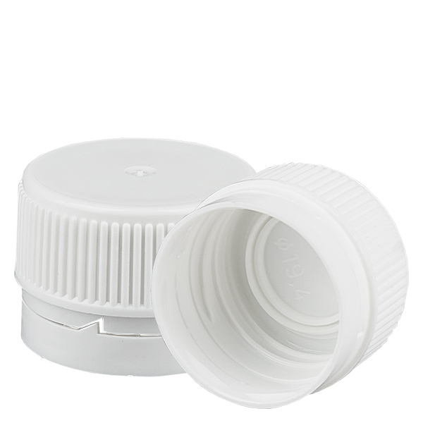 Tappo a vite bianco con anello antimanomissione PP28 ApoGlas