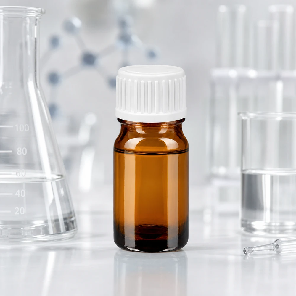 Flacone contagocce da 5 ml in vetro ambrato di alta qualità, con protezione UV per le sostanze sensibili alla luce.