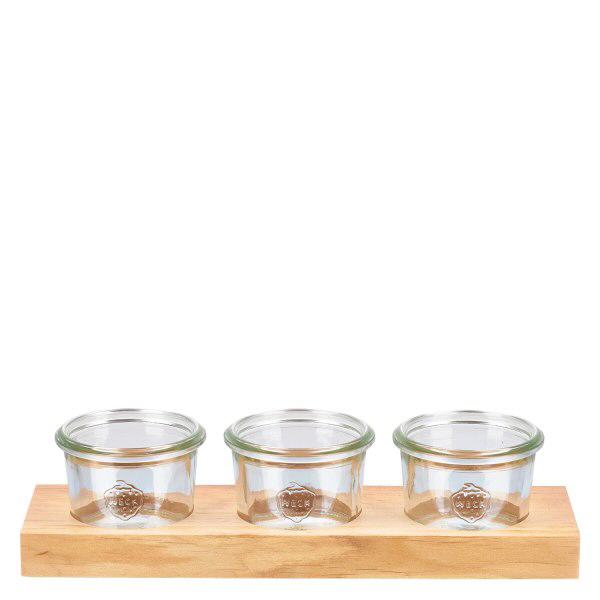 Tavola di servizio Plano3 con 3 tumbler Weck 80ml