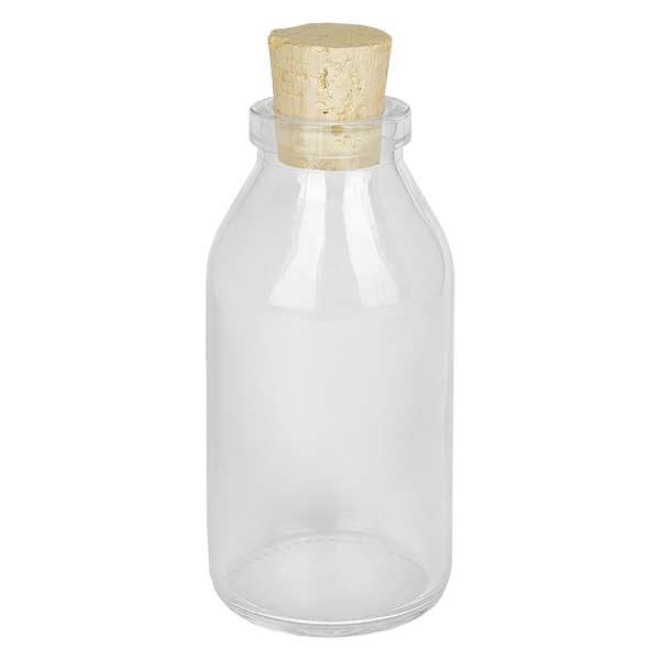 Rotonda 100ml trasparente, apertura 22mm, tappo di sughero incluso 22/26