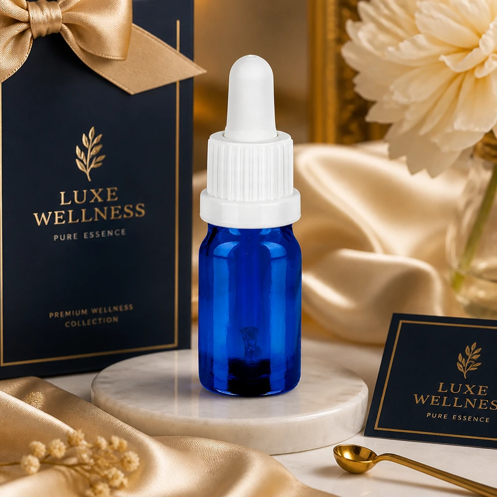 Flacone per pipette da 5 ml bianco OV BlueLine UT18/5 Flacone a pipetta premium da 5 ml in vetro fotoprotetto con tappo contagocce ergonomico bianco