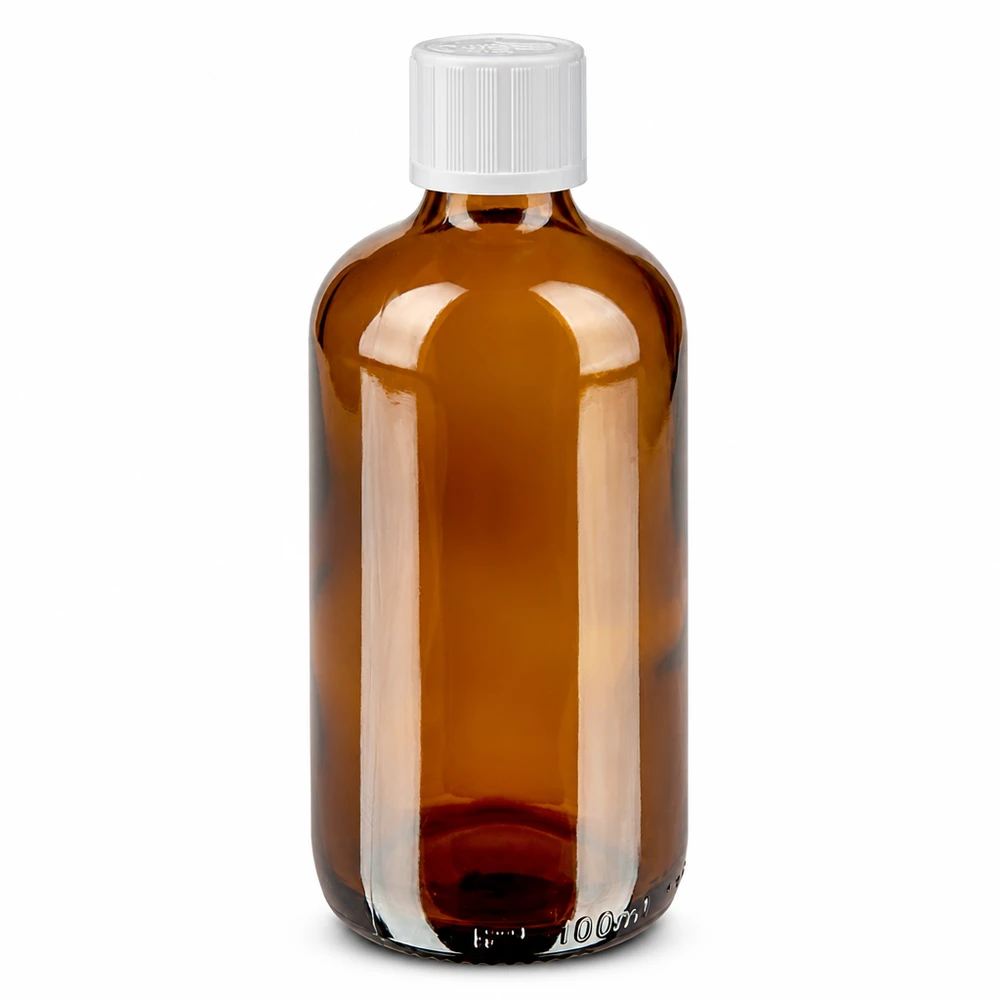 Flacone contagocce marrone da 100ml STD KiSi bianco/1,2mm ApoGlas Flacone da farmacia da 100 ml in vetro ambrato con tappo di sicurezza bianco a prova di bambino