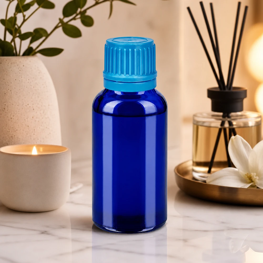 Bottiglia da 30ml 11mm SV blu OV BlueLine UT18/30 Piccolo flacone in vetro da 30 ml, perfetto per i viaggi e per il bagaglio a mano.