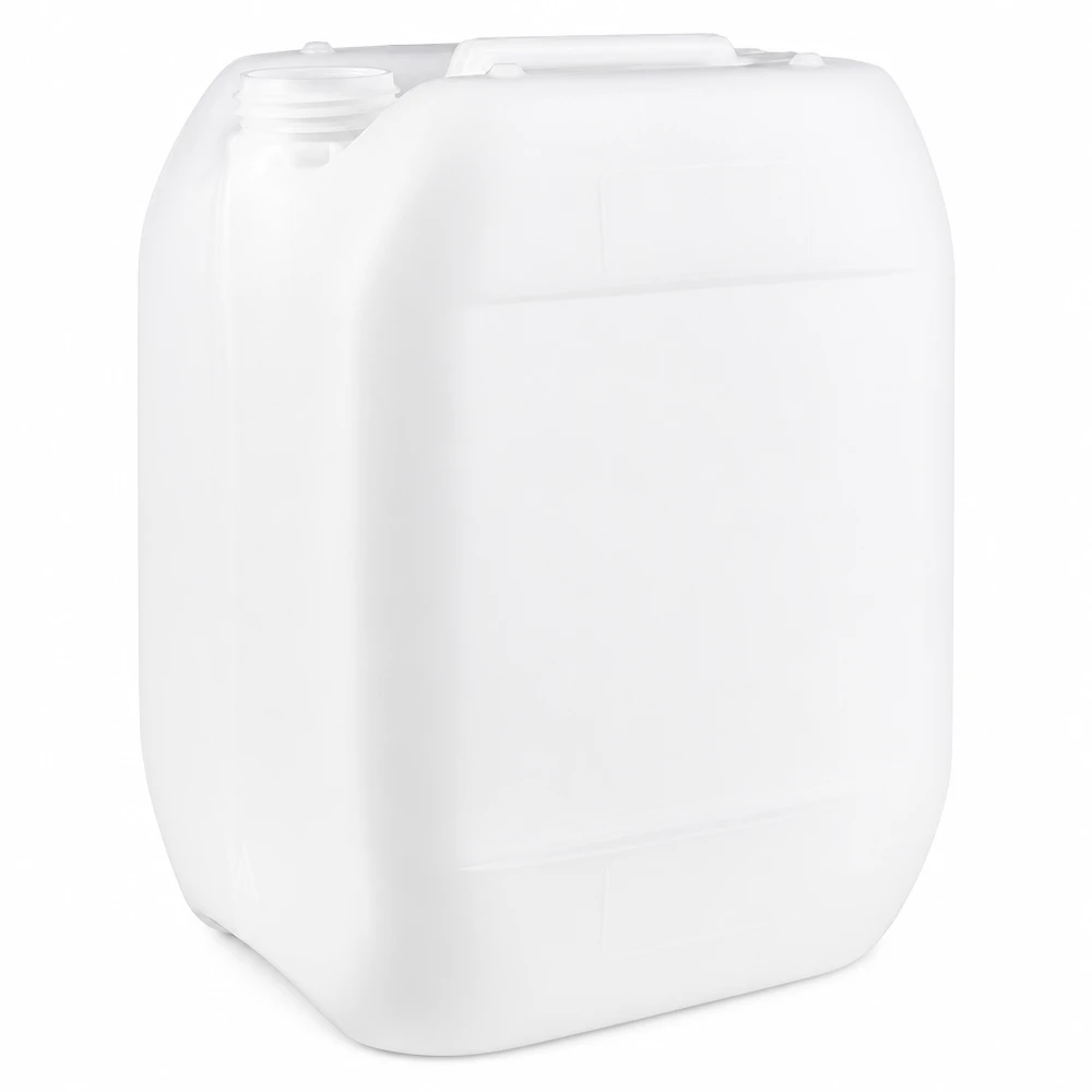 Tanica 10 litri senza tappo Tanica in plastica bianca da 10 litri senza tappo, in HDPE, con impugnatura incassata e collo a vite