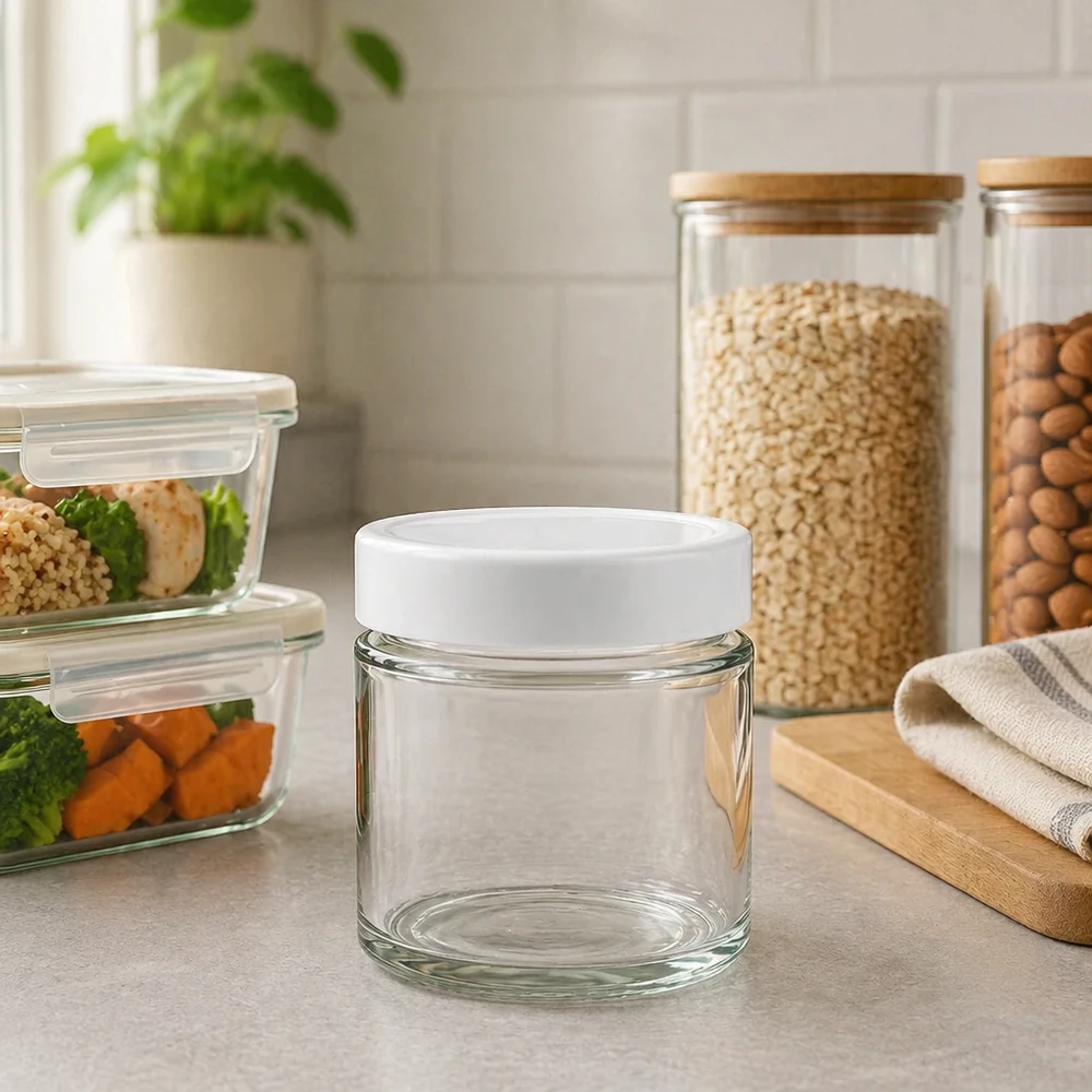 Barattolo rotondo da 135 ml BasicSeal coperchio bianco in Cucina Dintorni Contenitore per la preparazione dei pasti Contenitore per la conservazione delle scatole Organizzazione della cucina