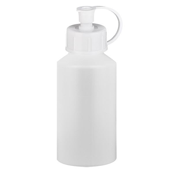 Flacone farmaceutico HDPE 50ml bianco, con tappo a vite bianco.